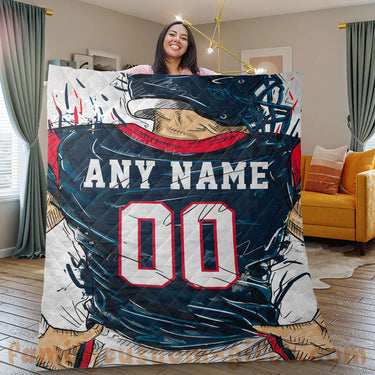 Custom Premium Quilt Blanket Houston Jersey American Football Personalized Quilt Gifts for Her & Him